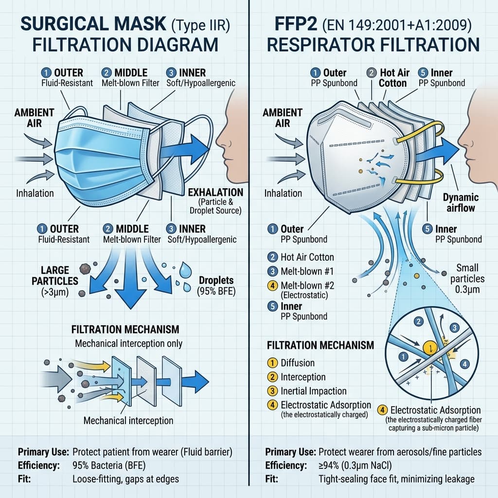 Comparaison Technique : FFP2 vs Chirurgical Type IIR